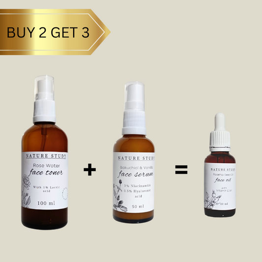 Face Rose Toner + Bakuchiol Serum + Rosehip Oil Bundle Deal