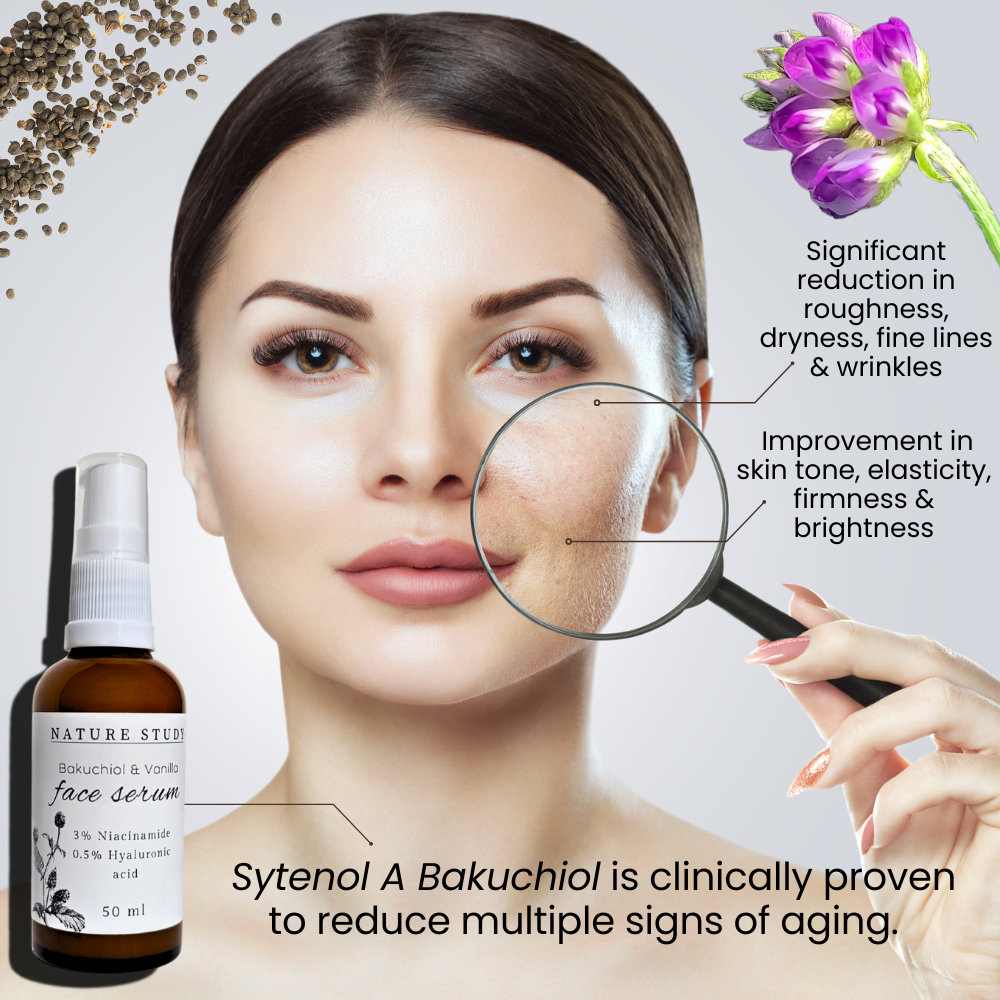 Bakuchiol and Vanilla face serum infograph