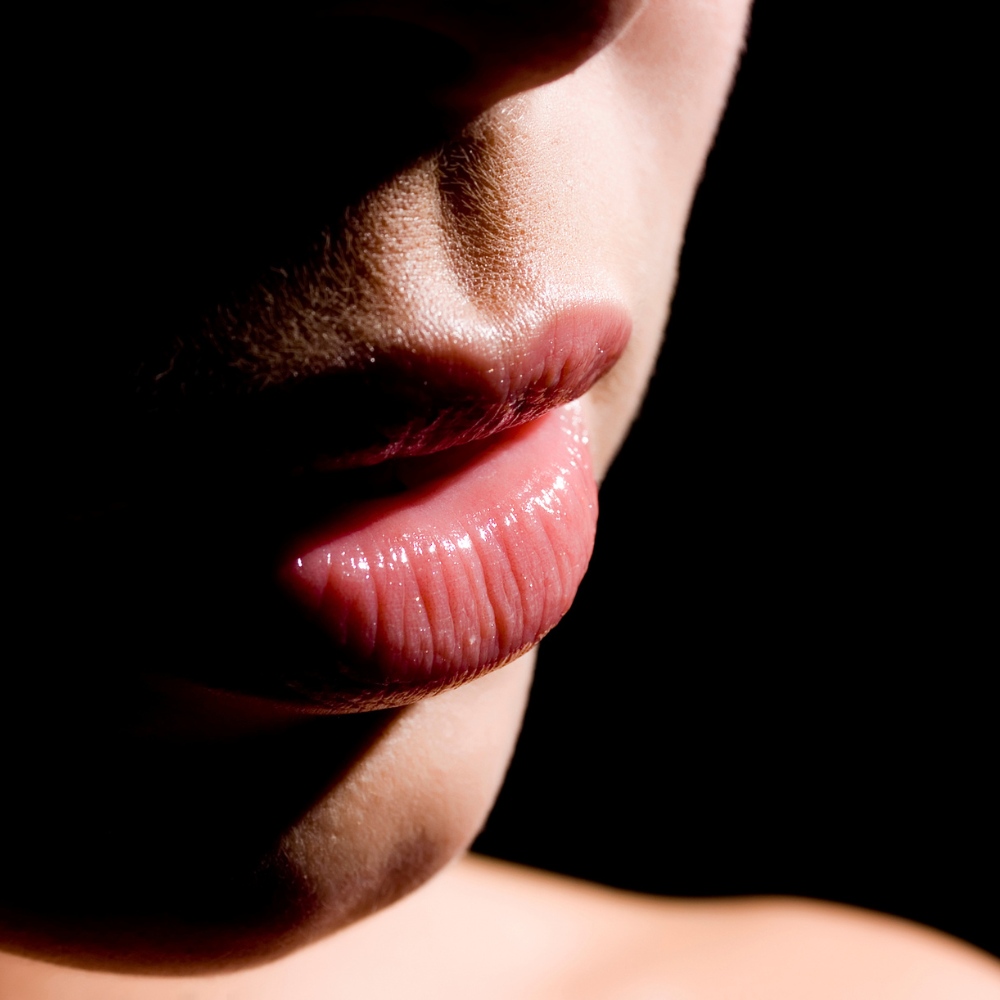 model with pink tinted lips